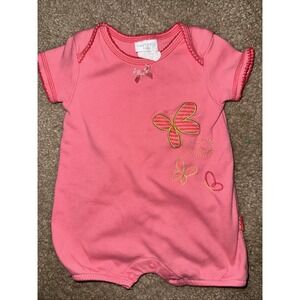 Vtg Carter's Kids Girls Sz‎ 0-3 M Coral S/S Romper with Embroidered Butterflies